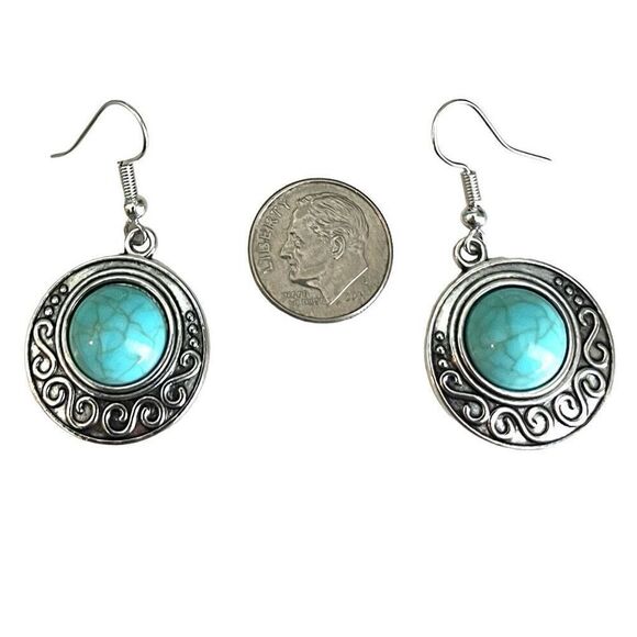 BBT Southwest Style Silver & Turquoise Dangle Earrings - Picture 3 of 10